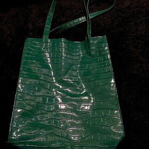 Emerald green faux croc tote bag